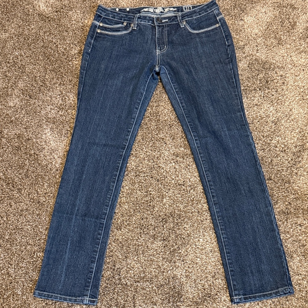 Rampage Women's Low Rise Straight Leg Jeans in Dark Blue
